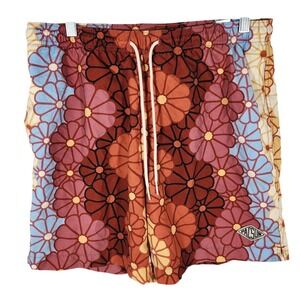 PACSUN‎ Red Pink Floral Mens Swim Trunks Lined Size Medium